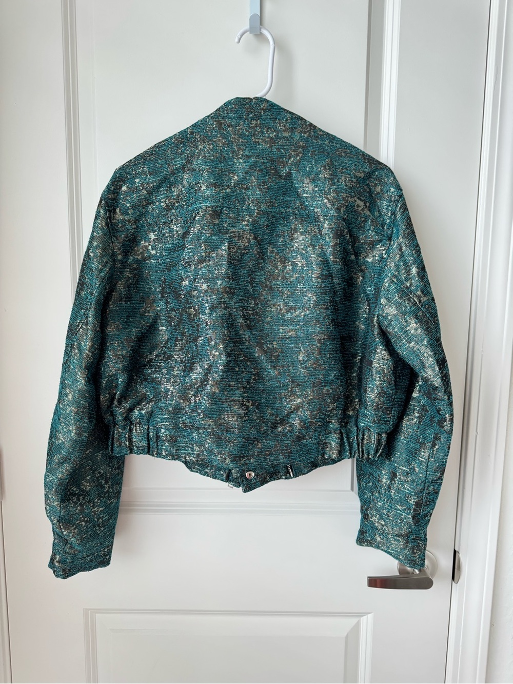 Zara Teal Green Metallic-Thread Bomber Jacket - Picture 8 of 11